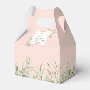 Elegant Baptism Greenery Leaves Blush Pink Favour Box