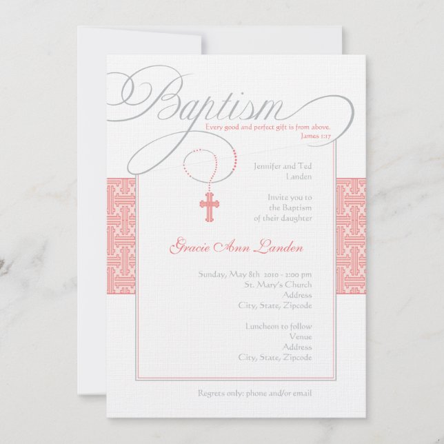 Elegant Baptism Invitation  |  Coral (Front)