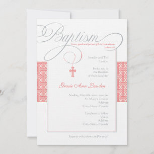 Elegant Baptism Invitation Coral