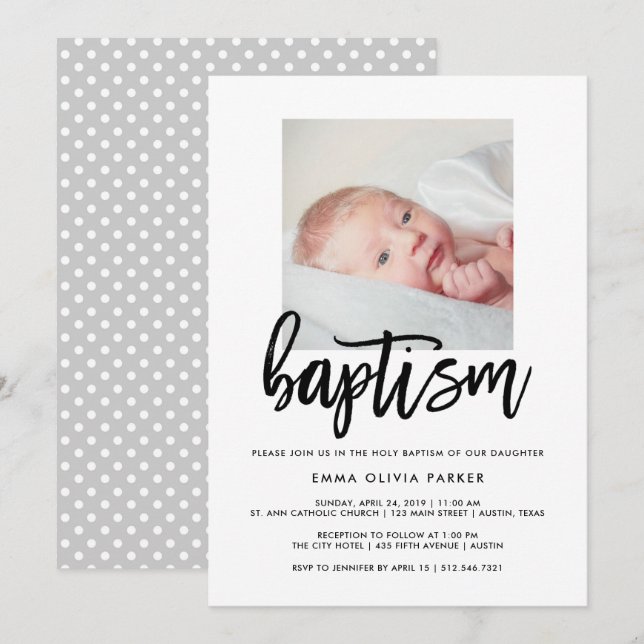 Elegant Baptism Invitation with Baby's Photo (Front/Back)