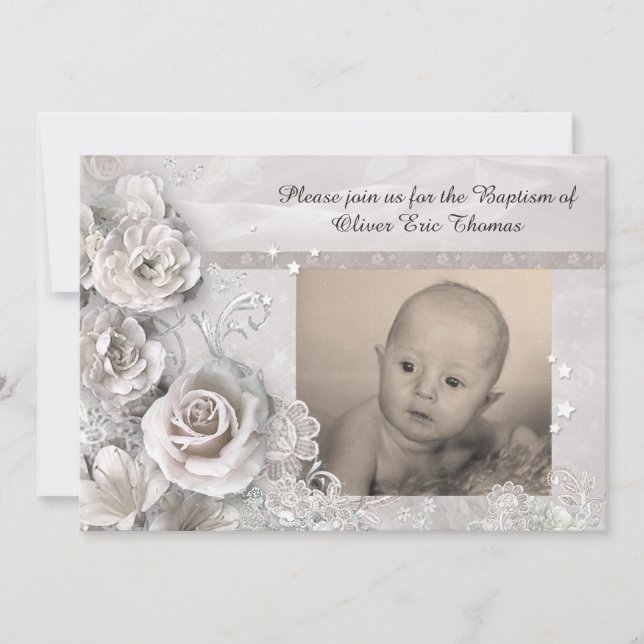 Elegant Baptism Invitation with Photo (Front)