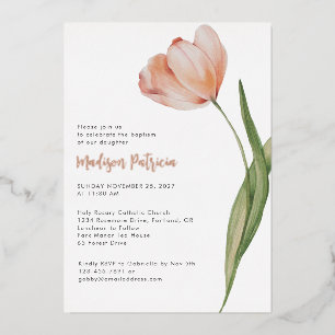 Elegant Baptism Peach Floral Tulip Rose Gold