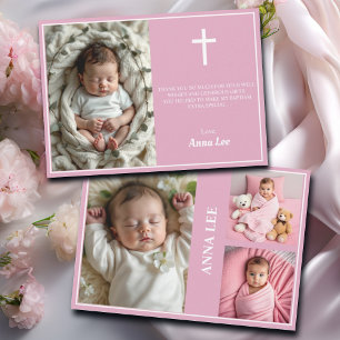 Elegant Baptism Photo Collage Dusty Pink Thank You Card