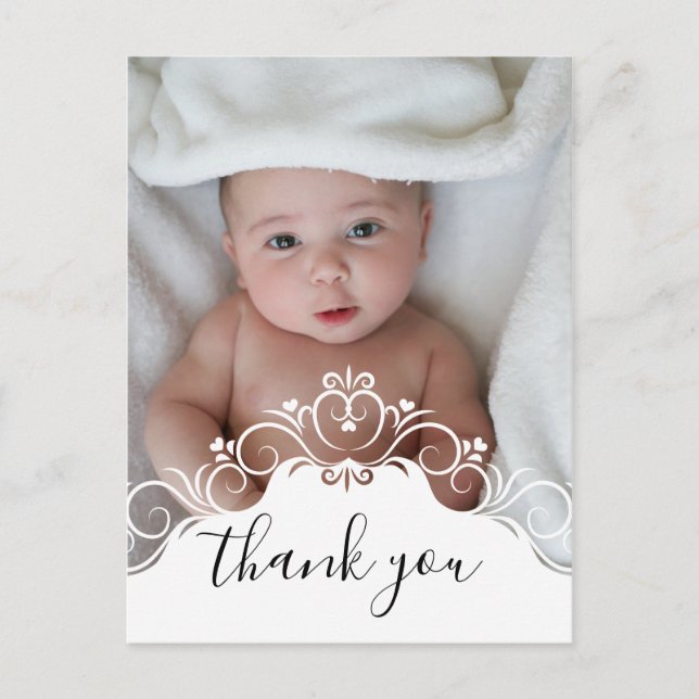 Elegant Baptism Photo Thank You Postcard (Front)