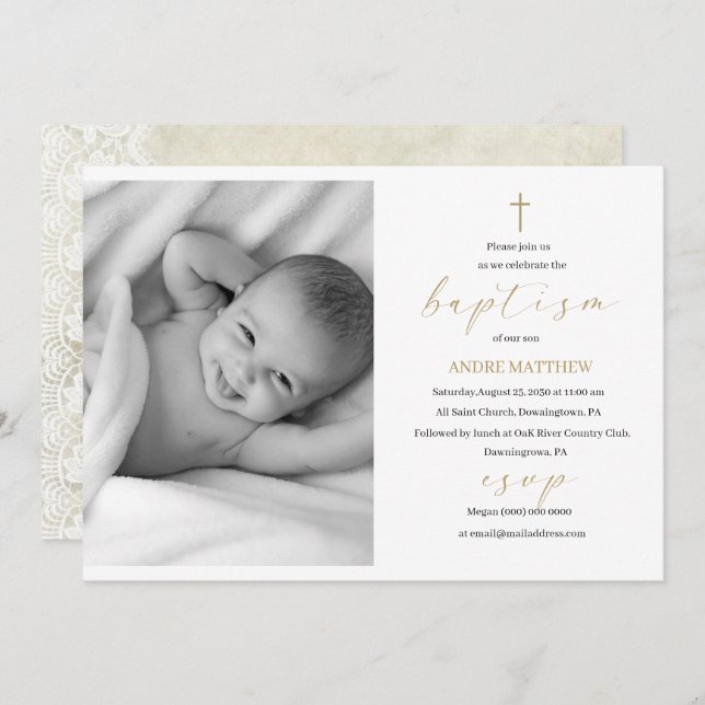 Elegant Baptism Religious event custom photo Invit Invitation (Front/Back)