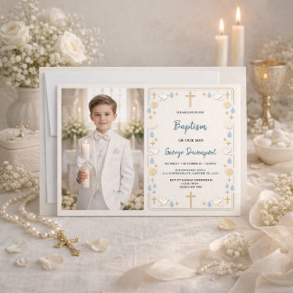 Elegant Baptism | Religious Kids Christening Party Invitation