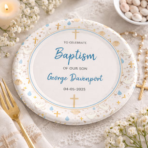 Elegant Baptism   Religious Kids Christening Party Paper Plate