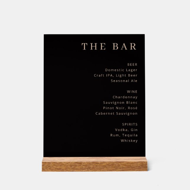 Elegant Bar Menu Design Acrylic Sign (Front)