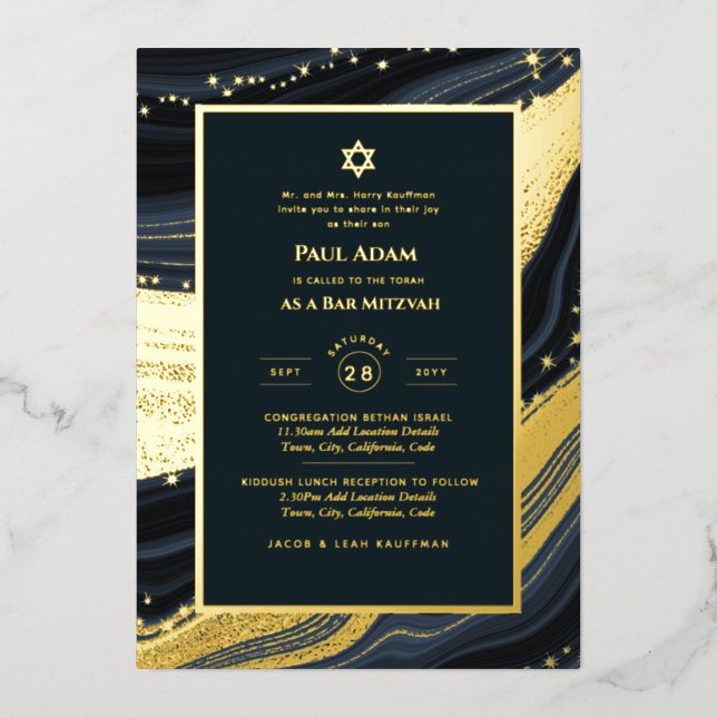 Elegant Bar Mitzvah | Bat Mitzvah | Navy Agate (Front)