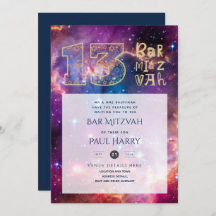 Elegant Bar MITZVAH Invitations Galaxy Theme