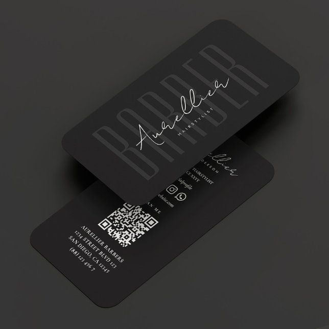 Elegant Barber Barbershop Black White Script Business Card (Elegant Barber Barbershop Black White Script Business Card
)