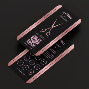 Elegant Barber Black Rosegold Scissors Loyalty Business Card