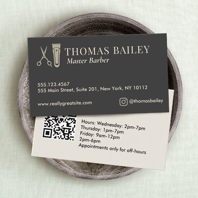 Elegant Barber Buzzer and Scissors QR Business Card (Creator Uploaded)