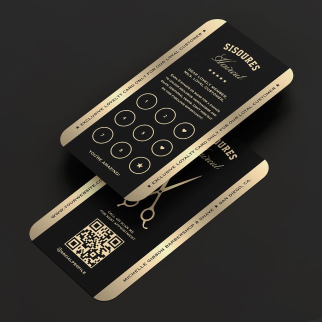 Elegant Barber Faux Gold Scissors Loyalty Card (Barber Barbershop Black Gold Scissors Loyalty Card
)