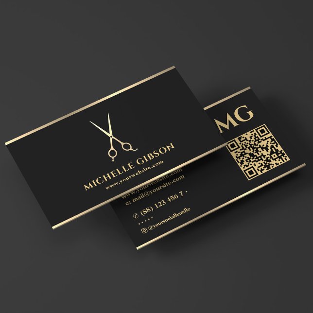 Elegant Barber Minimal Scissors Barbershop Black Business Card (Elegant Barber Minimal Scissors Barbershop Black Business Card
)