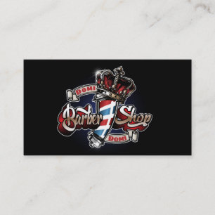 Elegant Barber Pole and Crown 2 Personalise Business Card