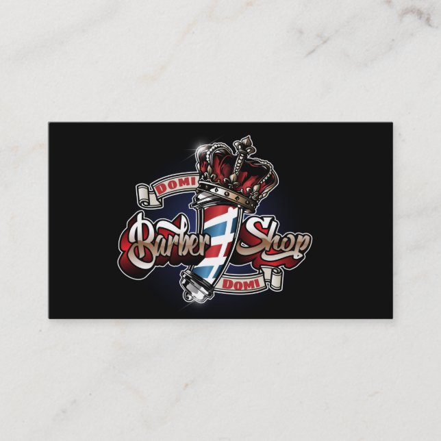 Elegant Barber Pole and Crown 2 Personalise Business Card (Front)