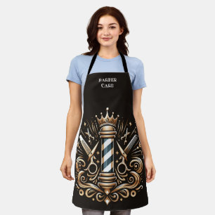 Elegant Barber Pole and Crown Logo Personalise Apr Apron