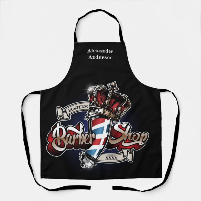 Elegant Barber Pole and Crown Logo Personalise Apron (Front)