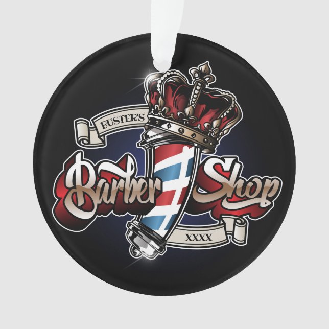 Elegant Barber Pole and Crown Logo Personalise  Ornament (Front)