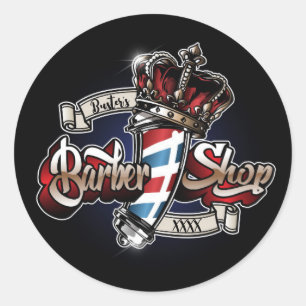 Elegant Barber Pole and Crown Personalise Classic Round Sticker