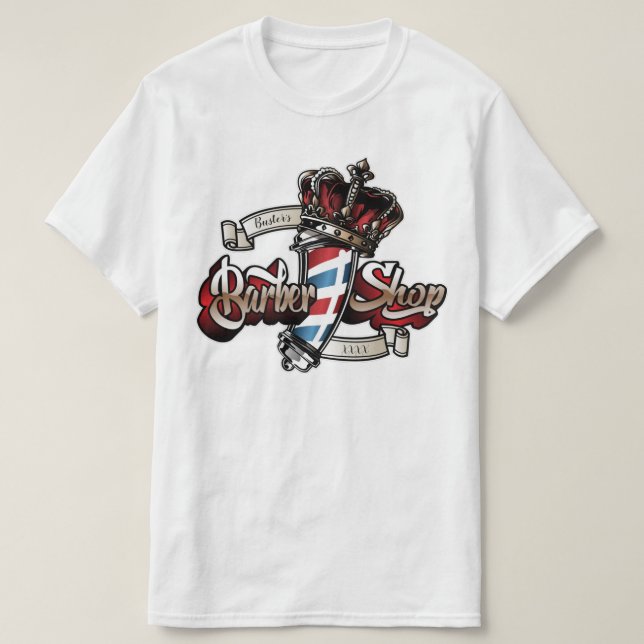 Elegant Barber Pole and Crown Personalise T-Shirt (Design Front)