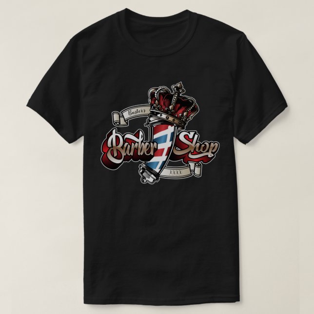 Elegant Barber Pole and Crown Personalise T-Shirt (Design Front)