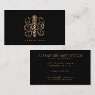 Elegant Barber Shop Bronze Octopus Barber Pole Business Card