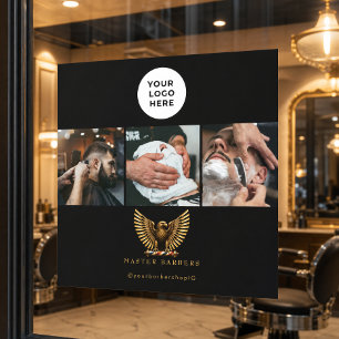 Elegant Barber Shop Golden Eagle Logo Hair Stylist Window Cling