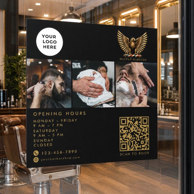 Elegant Barber Shop Golden Eagle Qr Code Logo  Window Cling (Creator Uploaded)