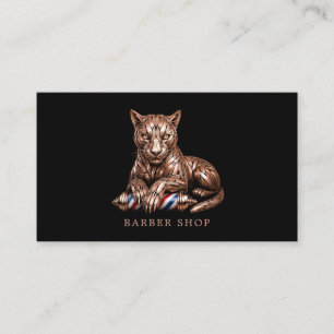 Elegant Barber Shop Rose Gold Panther Barber Pole Business Card