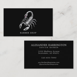 Elegant Barber Shop Silver Scorpion Barber Pole Business Card