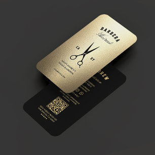 Elegant Barbershop Black Faux Gold Scissors  Business Card