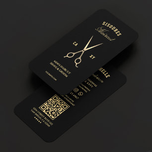 Elegant Barbershop Black Gold Barber Scissors  Business Card