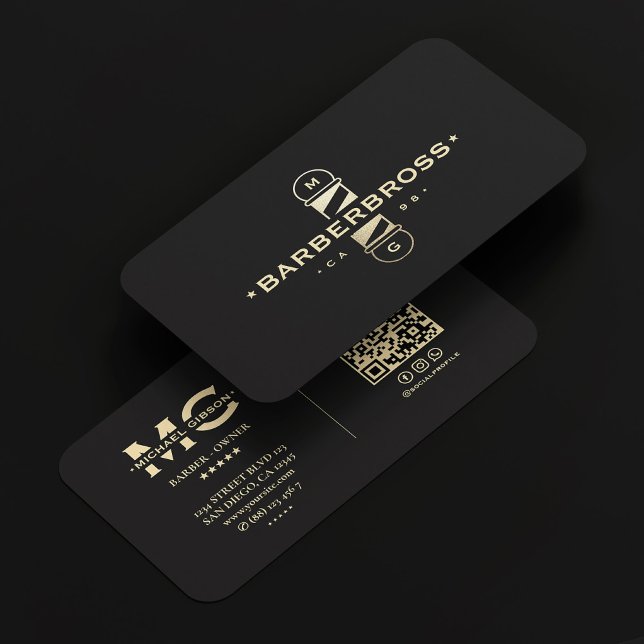 Elegant Barbershop Gold Barber Pole Black  Business Card (Elegant Barbershop Gold Barber Pole Black Business Card
)
