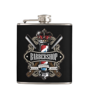 Elegant Barbershop Logo Hip Flask
