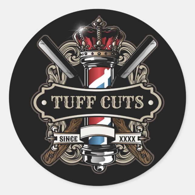 Elegant Barbershop Logo Personalise 2 Classic Round Sticker (Front)