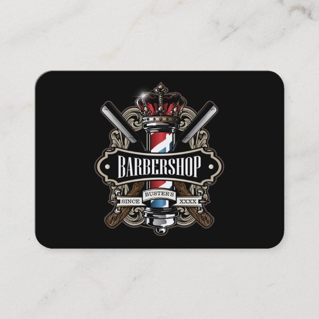 Elegant Barbershop Logo Personalise Business Card (Front)