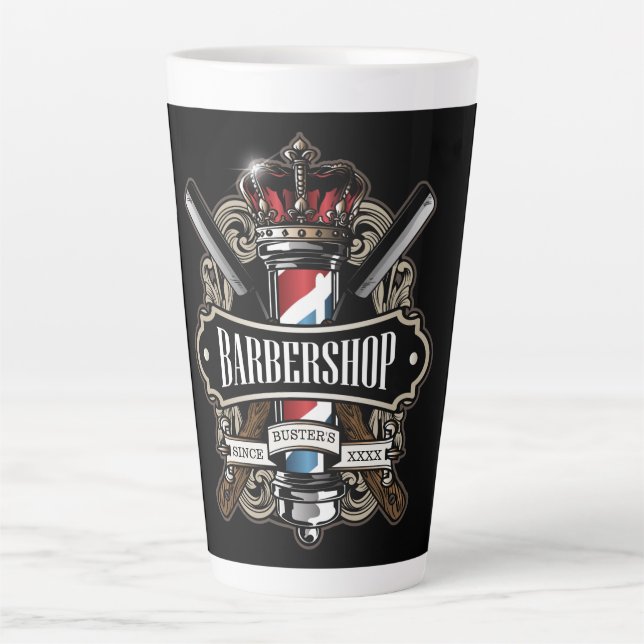 Elegant Barbershop Logo Personalise Latte Mug (Front)