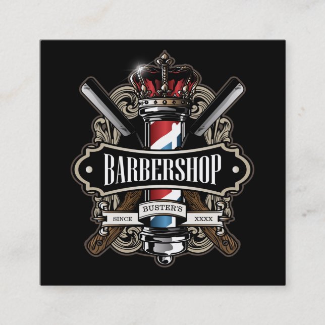Elegant Barbershop Square Personalise Square Business Card (Front)