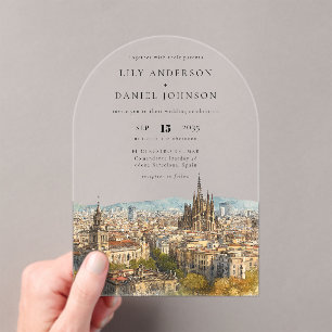 Elegant Barcelona Watercolor Wedding Arch Acrylic Invitations