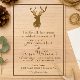 Elegant Barn inspired with Floral Antler Motive Acrylic Invitations