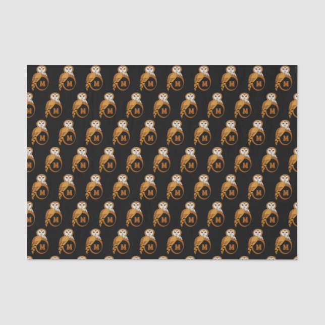 Elegant Barn Owl Monogram Tissue Paper (Front)