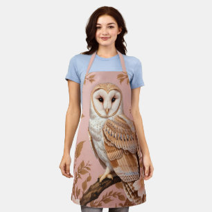 Elegant Barn Owl Pink and Gold Floral  Apron