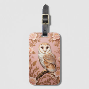 Elegant Barn Owl Pink and Gold Floral Luggage Tag