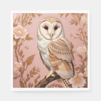 Elegant Barn Owl Pink and Gold Floral  Napkin