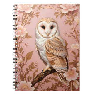 Elegant Barn Owl Pink and Gold Floral  Notebook