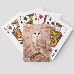 Elegant Barn Owl Pink and Gold Floral Playing Cards