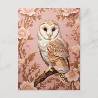 Elegant Barn Owl Pink and Gold Floral  Postcard