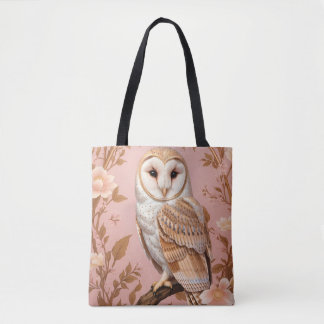 Elegant Barn Owl Pink and Gold Floral  Tote Bag